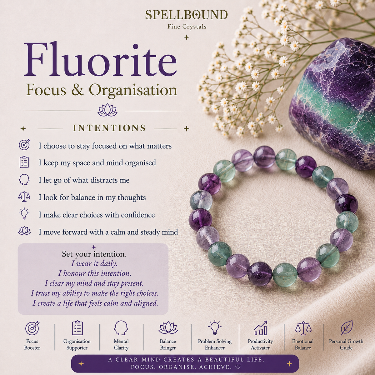 Fluorite Bracelet for Focus & Organisation