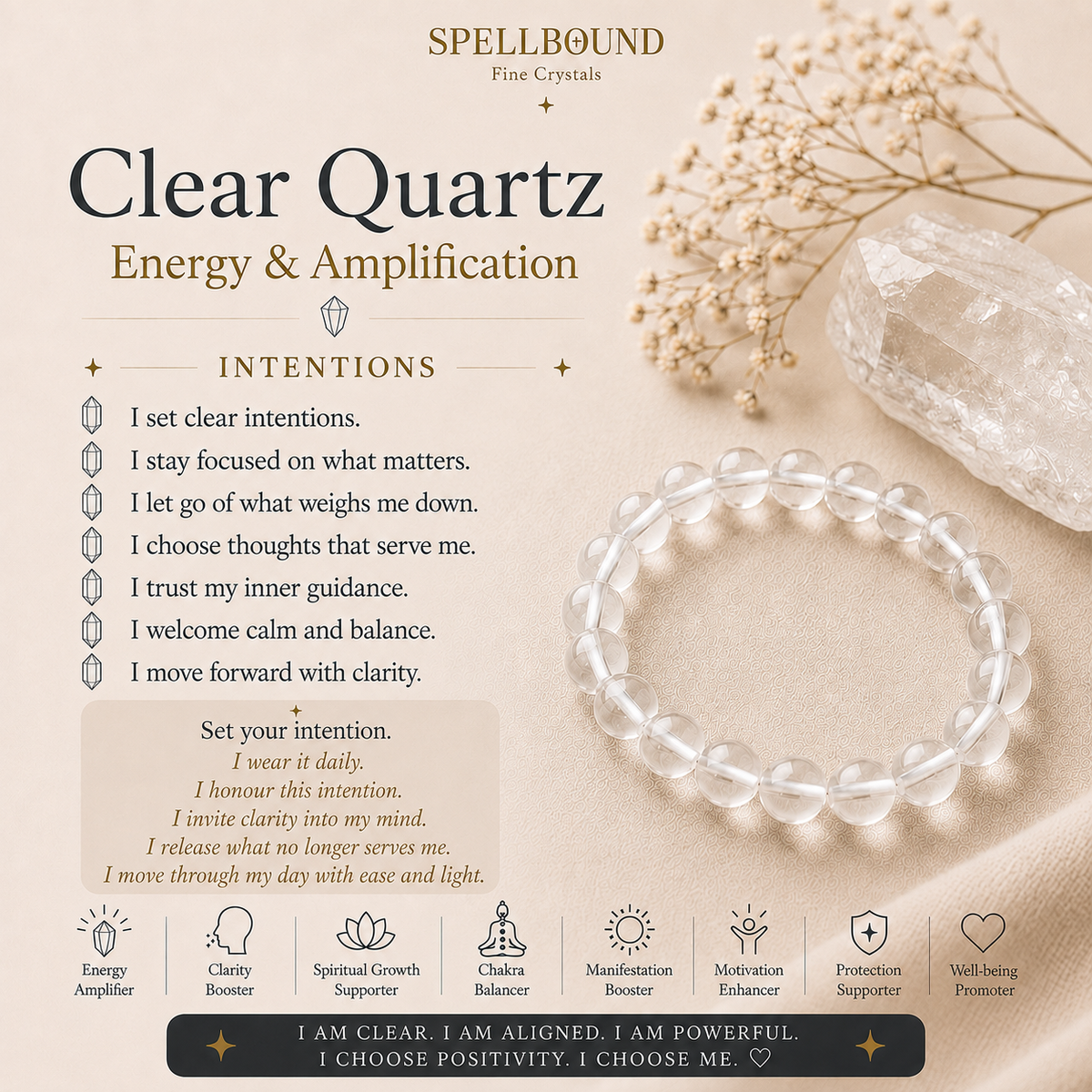 Clear Quartz Bracelet for Energy & Amplification