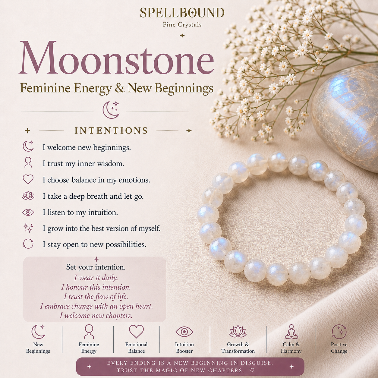 Moonstone Bracelet for Feminine Energy & New Beginnings