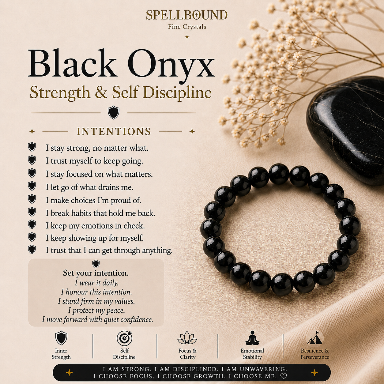 Black Onyx Bracelet for Strength & Self-Discipline