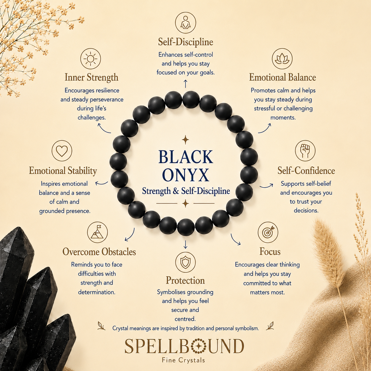 Black Onyx Bracelet for Strength & Self-Discipline