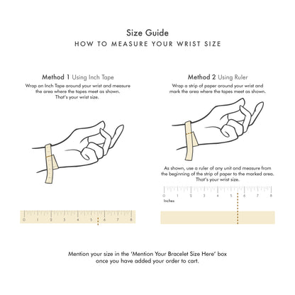 Wrist measuring guide for selecting the right bracelet fit.