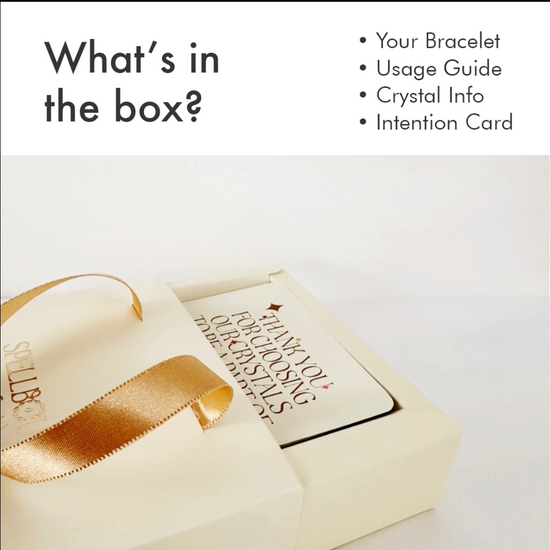 Detailed view of what’s included in the SpellBound bracelet box.